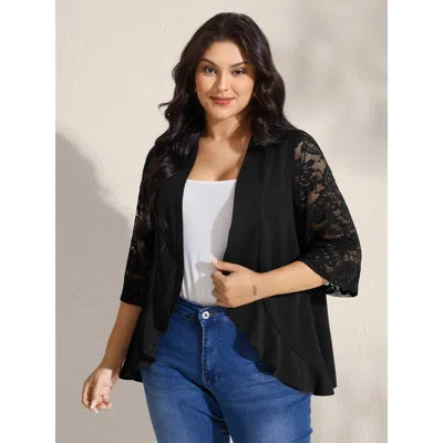 Bloomchic Women's Plus Size Sheer Lace Stretchy Arc Hem Kimono Black See Through 10/m