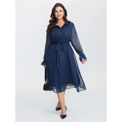 Bloomchic Women's Plus Size Sheer Lace Trim Belted Midi Dress Indigo Solid Midi Elegant Tiered 22-24/3x In Purple