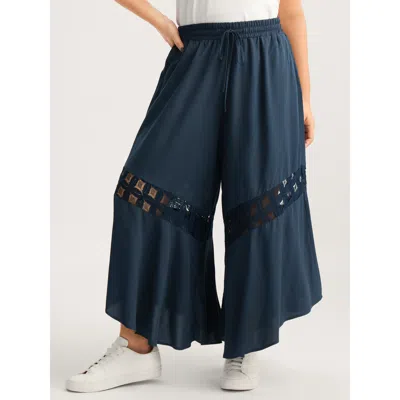 Bloomchic Women's Plus Size Sheer Lace Trim Flared Drawstring Pants Indigo Non Wide Leg Mid Rise Casual 10/m In Purple