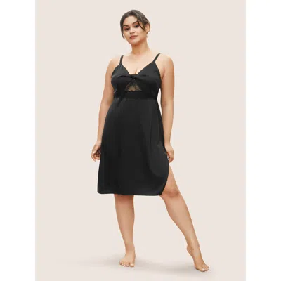 Bloomchic Women's Plus Size Sheer Lace Twist-front Split Hem Nightgown Black Sleeveless 10/m