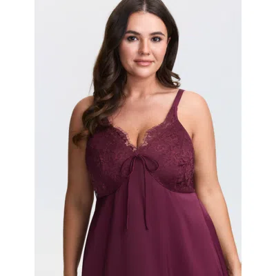 Bloomchic Women's Plus Size Sheer Satin Lace-tie Cami Nightgown Deeppurplered Sleeveless Mini Plunge Neck 18-2