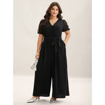 Bloomchic Women's Plus Size Sheer Stretchy Waist Belted Solid Jumpsuit Black Office Relaxed Fit 28/5x