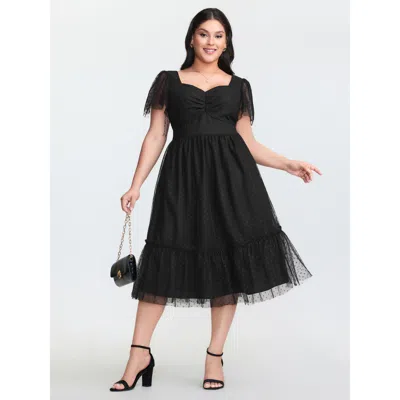 Bloomchic Women's Plus Size Sheer Sweetheart Ruched Bodice Midi Dress Black Synthetic Texture Midi Elegant Tex