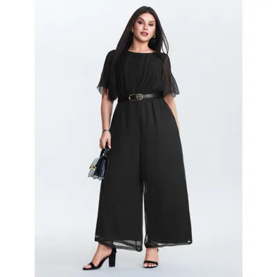 Bloomchic Women's Plus Size Sheer Textured Flowy Jumpsuit Black Office 12/l