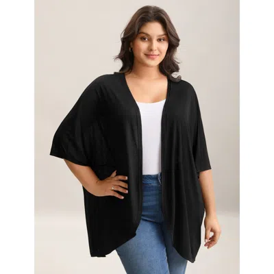 Bloomchic Women's Plus Size Sheer Textured Open Front Kimono Black See Through O-line 10/m