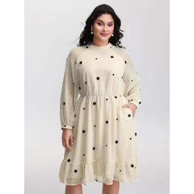 Bloomchic Women's Plus Size Sheer Textured Ruffled Hem Midi Dress Apricot Synthetic Texture Knee Elegant 14-16 In Orange
