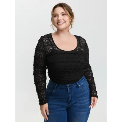 Bloomchic Women's Plus Size Sheer Textured Scoop Neck Bodysuit Black Synthetic Texture Elegant S-line 10/m