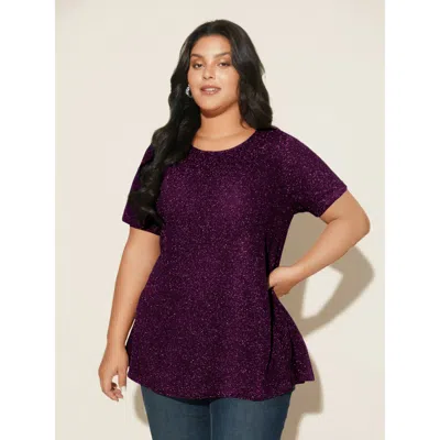 Bloomchic Women's Plus Size Shimmering Gold & Silver Thread A-line Tee Deeppurplered Marled / Heathered Party 