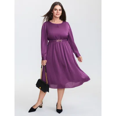 Bloomchic Women's Plus Size Shimmery Loop Belted Waist Midi Dress Deeppurplered Non Midi Office 10/m