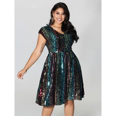 Bloomchic Women's Plus Size Shimmery Sequin Stripe Cinched-waist Mini Dress Multicolor Party Mini Sequin 10/m
