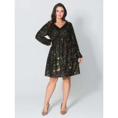Bloomchic Women's Plus Size Shimmery Sequin V-neck Knee Dress Black Party Mini Smocked V-neck 10/m