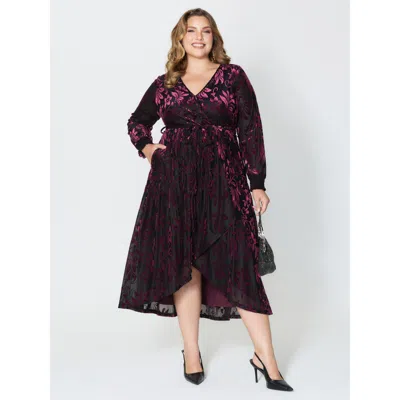 Bloomchic Women's Plus Size Shimmery Stretchy Velvet Shirred Maxi Dress Deeppurplered Non Midi Party Overlappi