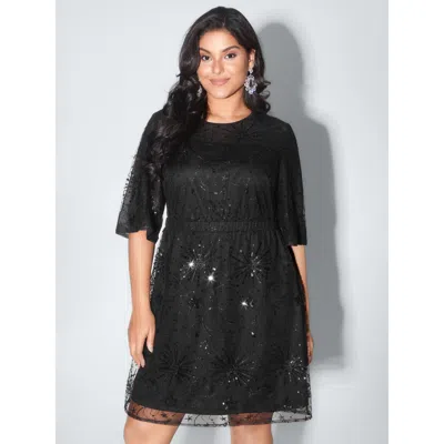 Bloomchic Women's Plus Size Shimmery Stretchy Waist Lined Midi Dress Blackflower Solid Mini Party Tiered 28/5x