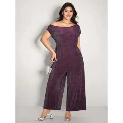 Bloomchic Women's Plus Size Shiny Silk Off-shoulder Jumpsuit Deeppurplered Party 30/6x