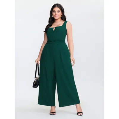 Bloomchic Women's Plus Size Shirred Back Metal Loop Ruched Jumpsuit Cyan Elegant 14-16/1x In Blue