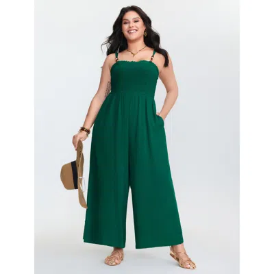 Bloomchic Women's Plus Size Shirred Bodice Adjustable Wide-leg Jumpsuit Emerald Vacation 22-24/3x In Green