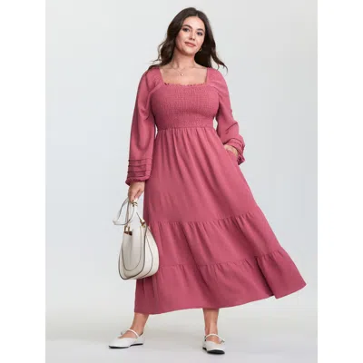 Bloomchic Women's Plus Size Shirred Bodice Pockets Tiered Maxi Dress Watermelon Solid Maxi Casual Smocked 30/6 In Green