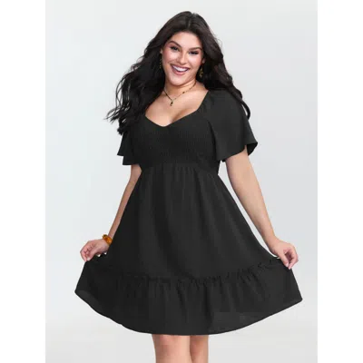 Bloomchic Women's Plus Size Shirred Bodice Ruffle Hem Flowy Mini Dress Black Non Short Vacation 18-20/2x