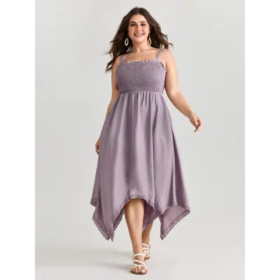Bloomchic Women's Plus Size Shirred Handkerchief Hem Maxi Dress Heather Maxi Vacation Smocked 30/6x In Gray