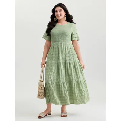 Bloomchic Women's Plus Size Shirred Lace Flounce Sleeve Tiered Maxi Dress Greenbean Synthetic Texture Maxi Vac
