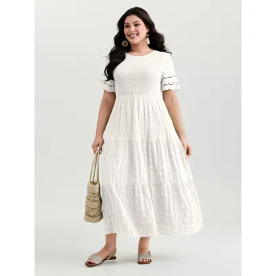 Bloomchic Women's Plus Size Shirred Lace Flounce Sleeve Tiered Maxi Dress Opticwhite Synthetic Texture Maxi Va In White