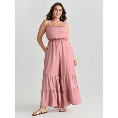 Bloomchic Women's Plus Size Shirred Tiered Adjustable Jumpsuit Crepe Vacation 22-24/3x