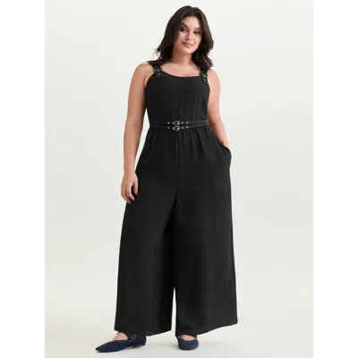 Bloomchic Women's Plus Size Shirred Waist-defining Flowy Jumpsuit Black Casual 18-20/2x