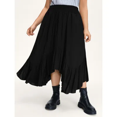 Bloomchic Women's Plus Size Shirred Wide Waistband Asymmetrical Skirt Black Asymmetrical Flared Casual 14-16/1