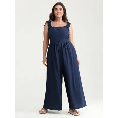 Bloomchic Women's Plus Size Shirred Wide-straps Wide-leg Jumpsuit Indigo Casual 26/4x In Purple