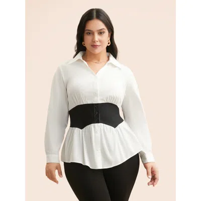 Bloomchic Women's Plus Size Shirt Collar Contrast Patchwork Shirt Originalwhite Everyday Long Sleeve 14-16/1x