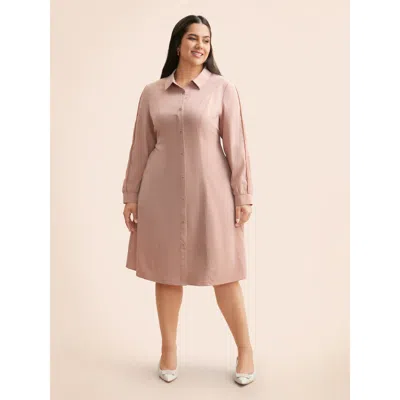 Bloomchic Women's Plus Size Shirt Collar Shirred Woven Ribbon Dress Crepe Non Knee Elegant Woven Ribbon&lace T