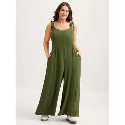 Bloomchic Women's Plus Size Shoulder Bowknot Wide-leg Jumpsuit Armygreen Casual 18-20/2x