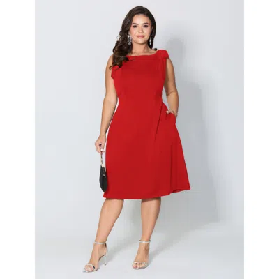 Bloomchic Women's Plus Size Shoulder Tie Sculpting Bodice Mini Dress Brightred Solid Midi Party Bowknot 18-20/