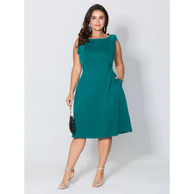 Bloomchic Women's Plus Size Shoulder Tie Sculpting Bodice Mini Dress Cyan Solid Midi Party Bowknot 10/m In Blue