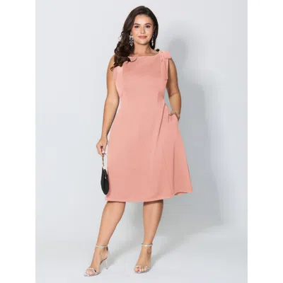 Bloomchic Women's Plus Size Shoulder Tie Sculpting Bodice Mini Dress Nudepink Solid Midi Party Bowknot 12/l