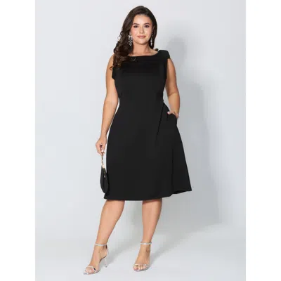 Bloomchic Women's Plus Size Shoulder Tie Sculpting Bodice Mini Dress Pureblack Solid Midi Party Bowknot 10/m