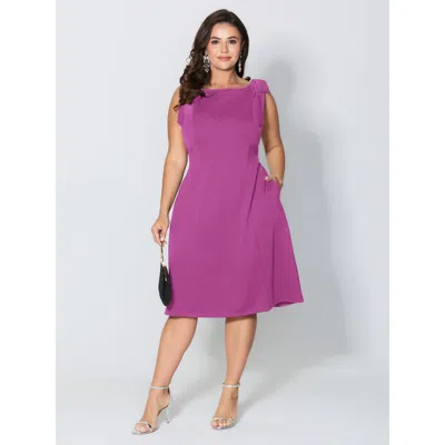 Bloomchic Women's Plus Size Shoulder Tie Sculpting Bodice Mini Dress Redviolet Solid Midi Party Bowknot 26/4x