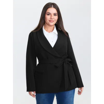 Bloomchic Women's Plus Size Side Belted Plain Blazer Pureblack Sleeveless Extra Long Sleeve 12/l