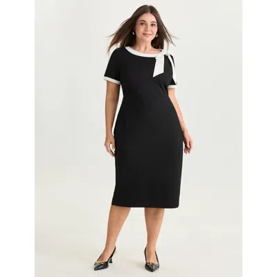 Bloomchic Women's Plus Size Side Bowknot Color Contrast Midi Dress Black Length Office 18-20/2x