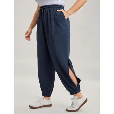Bloomchic Women's Plus Size Side Slit Waist-drawstring Jogger Pants Indigo Non Tapered Ankle Mid Rise Casual 1 In Purple