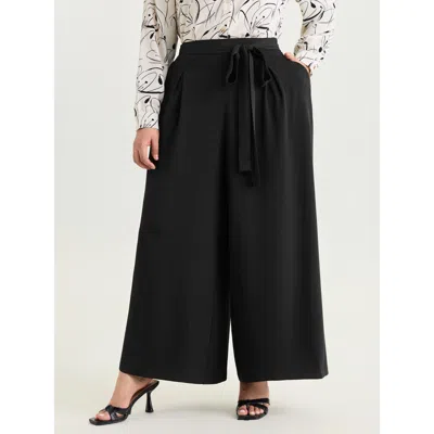 Bloomchic Women's Plus Size Side-tie Wide-leg Pants Pureblack Solid Wide Leg Mid Rise Office 18-20/2x
