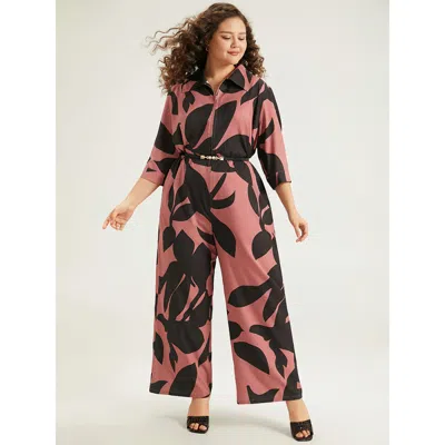 Bloomchic Women's Plus Size Silhouette Floral Print Zipper Belted Jumpsuit Dustypink Everyday 30/6x In Pink