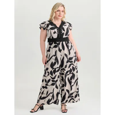Bloomchic Women's Plus Size Silhouette Flower Lace Waist-defining Jumpsuit Beige Elegant 22-24/3x In Sand