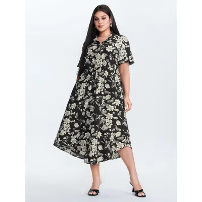Bloomchic Women's Plus Size Silhouette Flower Print Collar Maxi Dress Black Floral Maxi Office 28/5x