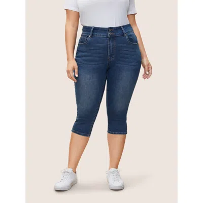 Bloomchic Women's Plus Size Skinny Below The Knees Pocket Jeans Aegean Plain Non Skinny Fit High Stretch 10/m In Blue