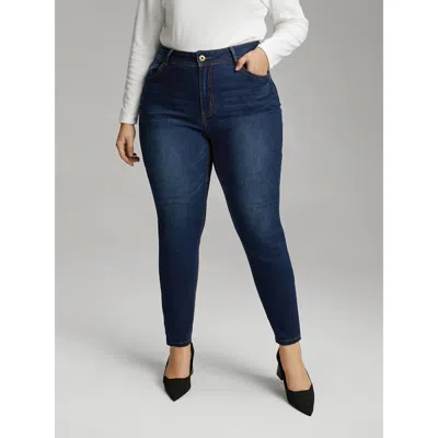 Bloomchic Women's Plus Size Skinny Dark Wash Zipper Fly Jeans Darkblue Plain Plain High Stretch 30/6x In Blue