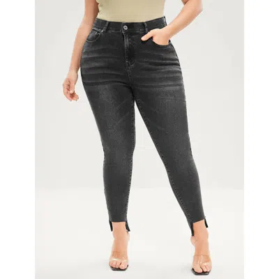 Bloomchic Women's Plus Size Skinny Moderately Stretchy Mid Rise Dark Wash Gap Proof Jeans Black Plain Gap-proo