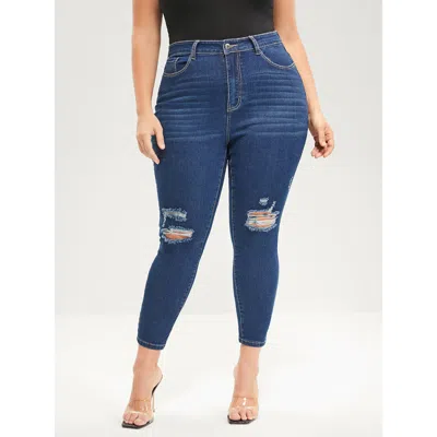 Bloomchic Women's Plus Size Skinny Moderately Stretchy Mid Rise Medium Wash Pocket Jeans Blue Plain Pocket Med