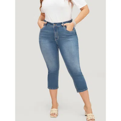 Bloomchic Women's Plus Size Skinny Very Stretchy High Rise Medium Wash Cropped Jeans Indigo Plain Skinny Fit H In Purple