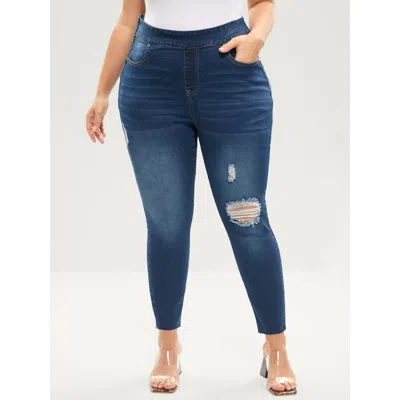 Bloomchic Women's Plus Size Skinny Very Stretchy High Rise Medium Wash Sculpt Waist Jeans Darkblue Plain Tummy In Blue